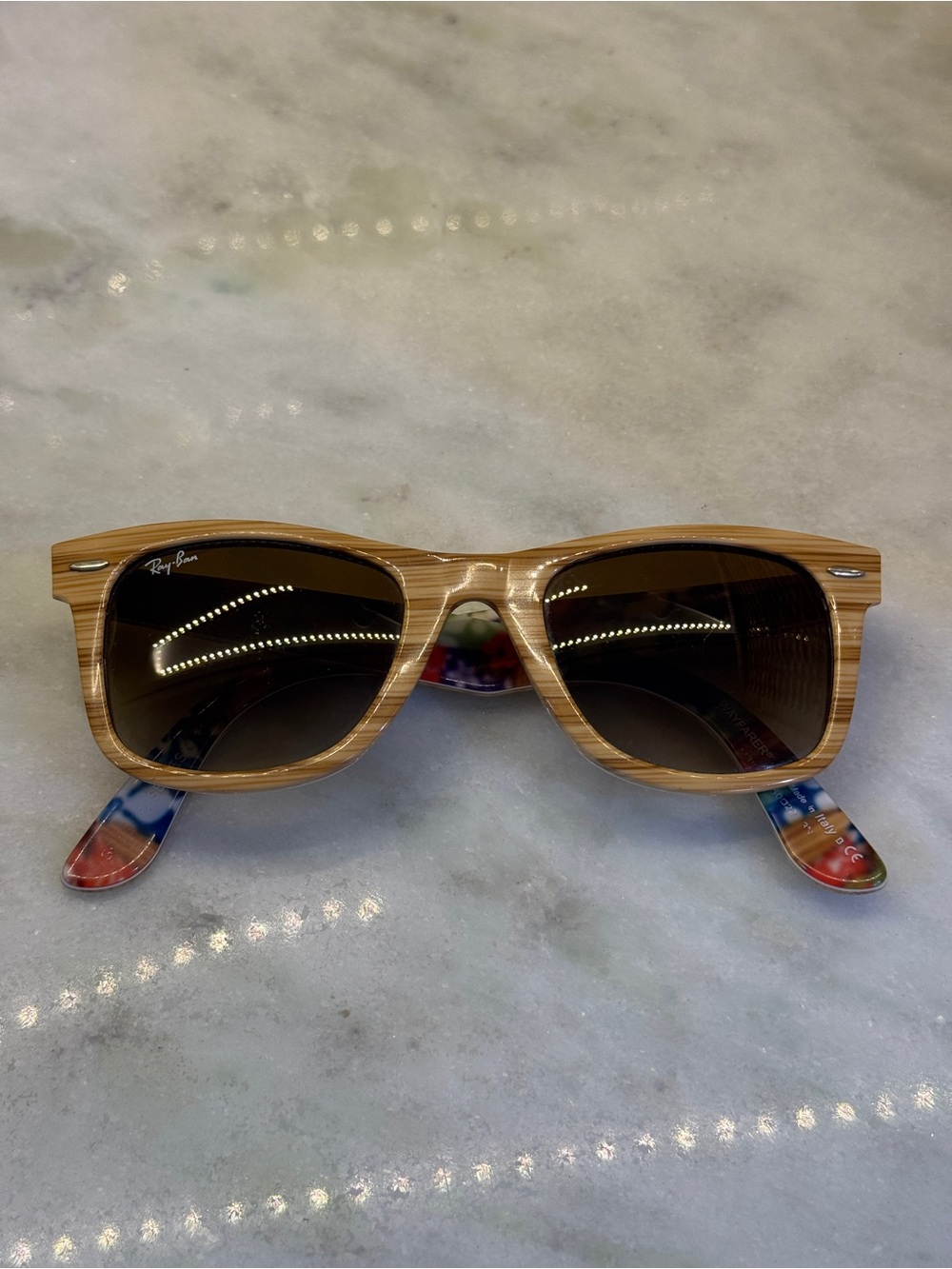 Ray-Ban Wayfarer Special Series Wood Grain Floral Sunglasses RB2140 1138/85 50mm
